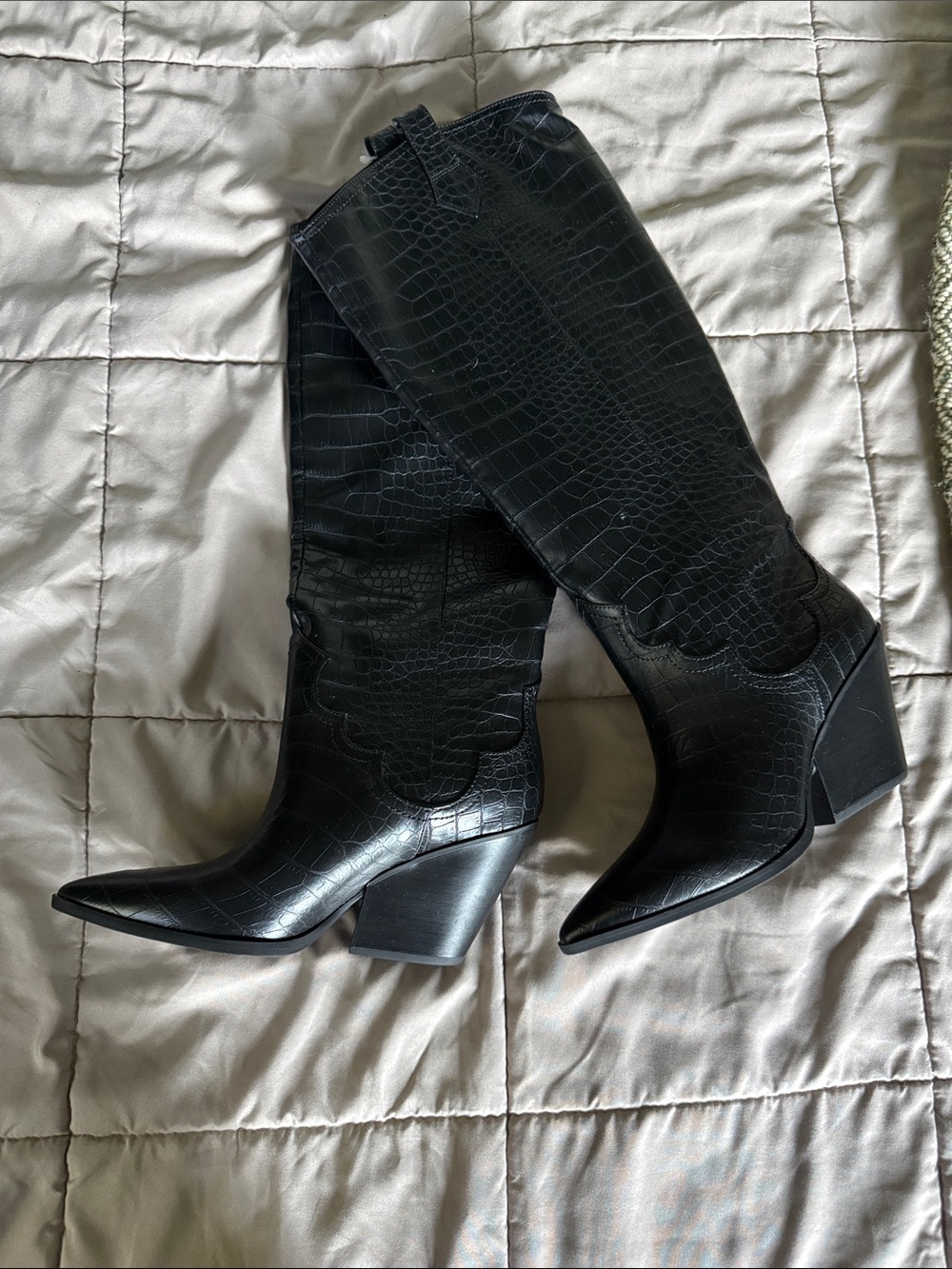 H&M new without tags black western faux leather knee high boots
